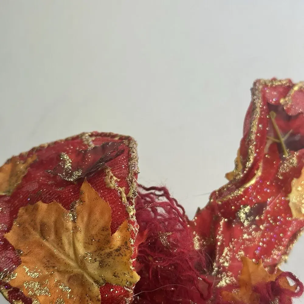 Handmade Fairy Art Doll Red Gold Leaves Wings Whimsical Pixie Fantasy Damaged